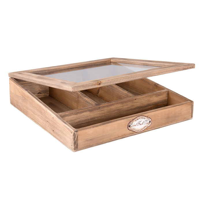 Clayre & Eef Bestekbak 30x30x8 cm Bruin Hout Glas Vierkant Besteklade