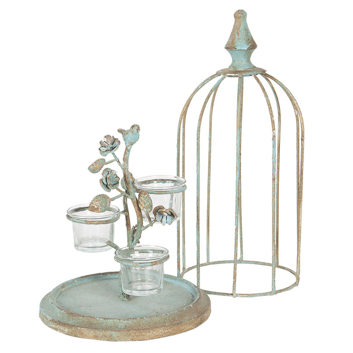 Clayre & Eef Theelichthouder Ø 21x36 cm Groen Ijzer Glas Rond