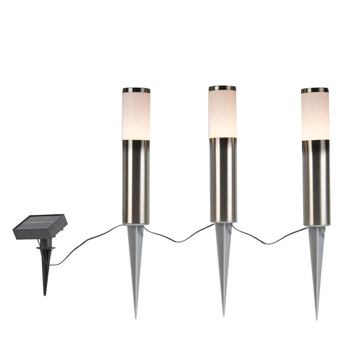 QAZQA Set van 3 prikspots staal incl. LED IP44 solar- Rox