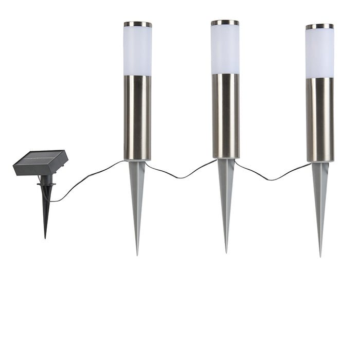 QAZQA Set van 3 prikspots staal incl. LED IP44 solar- Rox