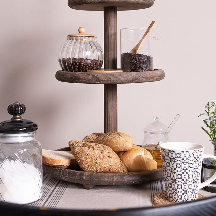 Clayre & Eef Etagère 3 laags Ø 37x60 cm Bruin Hout Rond Etagère hout