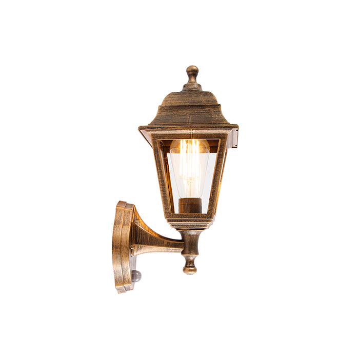 QAZQA Antieke wandlamp goud IP44 met bewegingsmelder - Capital