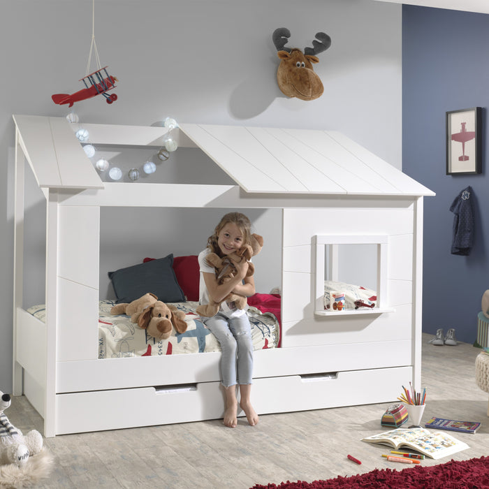 Vipack Housebed Huisbed Met Open Dak 90 x 200 cm + Venster En Bedlade