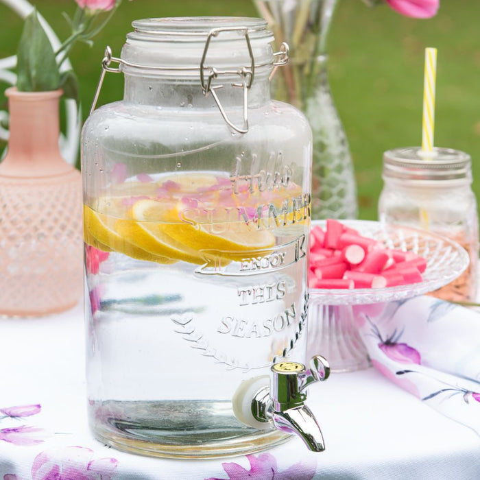 Clayre & Eef Sapkan met kraan en deksel 2800 ml Glas Rond Summer enjoy