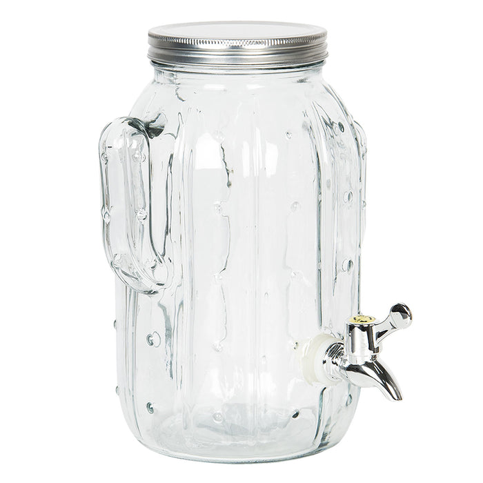 Clayre & Eef Sapkan met kraan en deksel 3300 ml Glas Rond Cactus