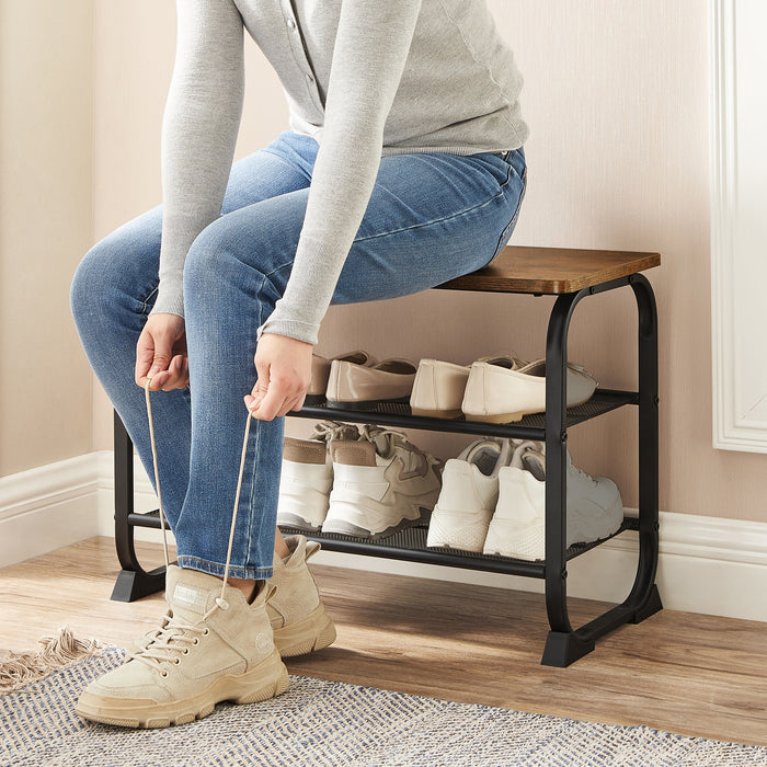 O’DADDY® Schoenenbank - schoenenrek metaal - 6 paar - 66x30x45 - Bruin