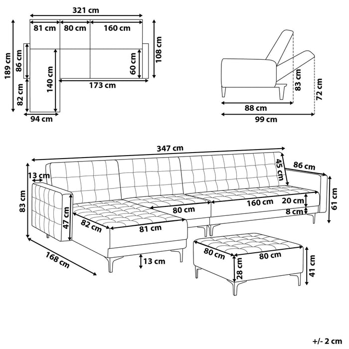 Beliani-ABERDEEN-Hoekslaapbank ottomaan-Marineblauw-Rechts-Fluweel