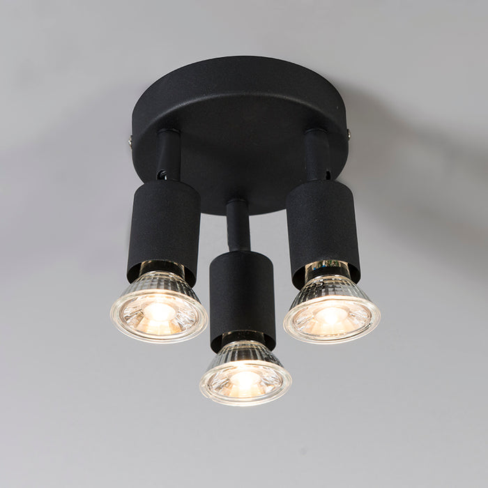 QAZQA Industriële spot zwart kantelbaar rond 3-lichts - Jeany