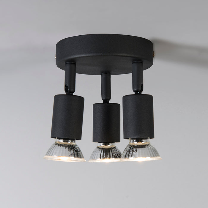 QAZQA Industriële spot zwart kantelbaar rond 3-lichts - Jeany