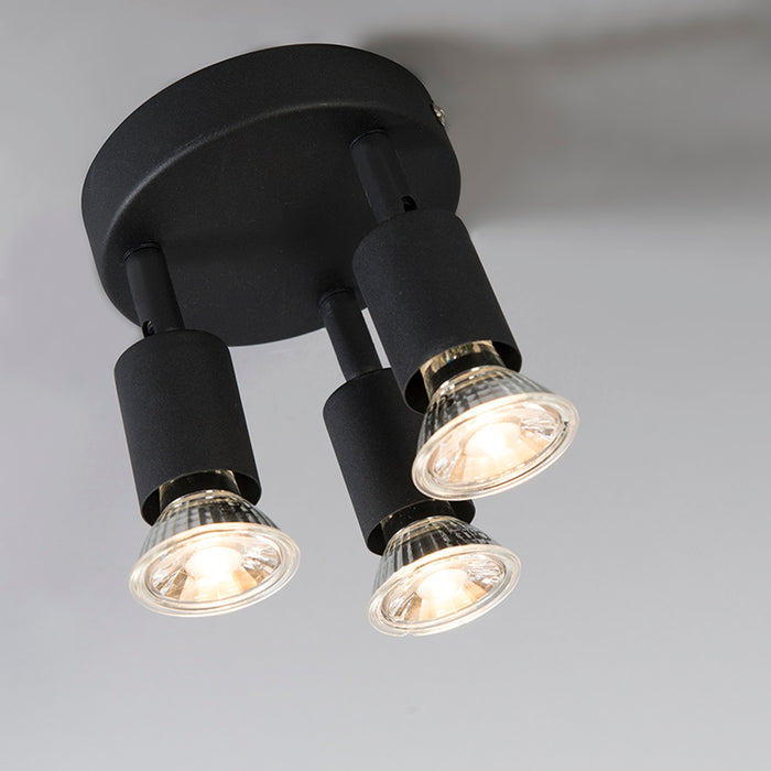 QAZQA Industriële spot zwart kantelbaar rond 3-lichts - Jeany