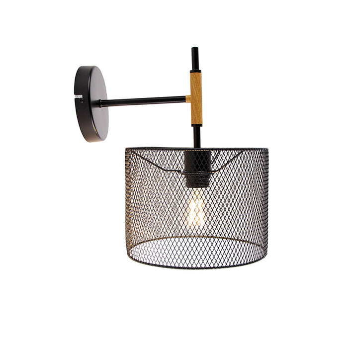 QAZQA Wandlamp drum-mesh - Zwart - Industrieel - L 23cm