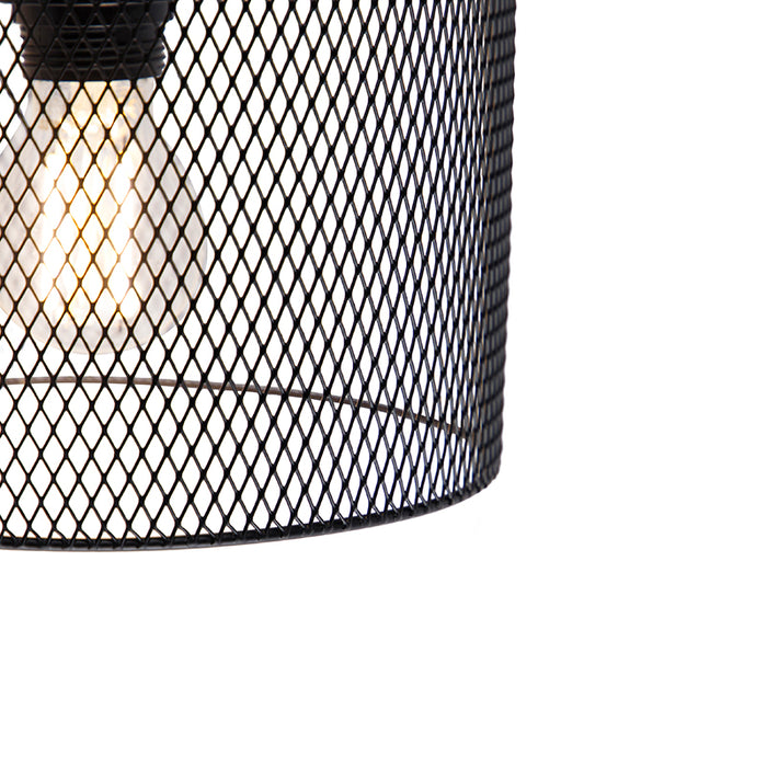 QAZQA Wandlamp drum-mesh - Zwart - Industrieel - L 23cm