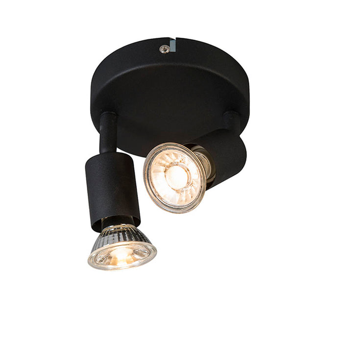 QAZQA Industriële spot zwart kantelbaar rond 2-lichts - Jeany