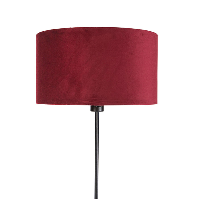 QAZQA Vloerlamp zwart met velours kap rood met goud 35 cm - Parte