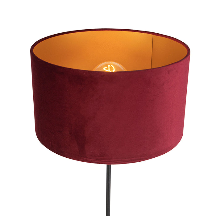 QAZQA Vloerlamp zwart met velours kap rood met goud 35 cm - Parte