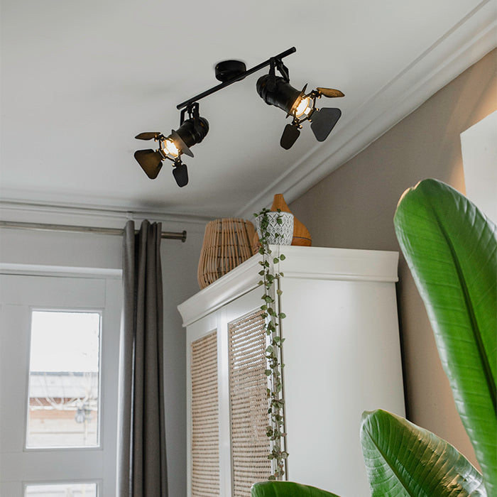 QAZQA Industriële spot zwart 2-lichts met kleppen - Movie