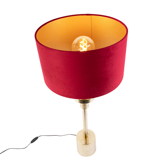 QAZQA Art deco tafellamp met velours kap rood 35 cm - Diverso