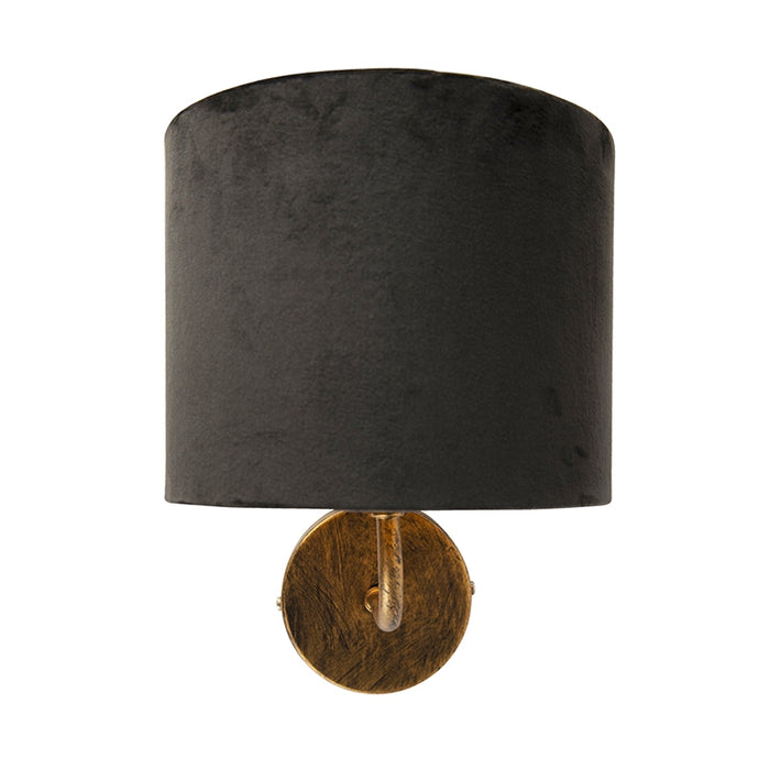 QAZQA Vintage wandlamp goud met zwarte velours kap - Matt