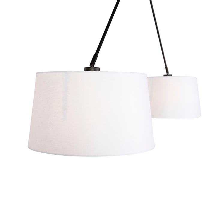 QAZQA Hanglamp zwart met linnen kappen wit 35 cm 2-lichts - Blitz