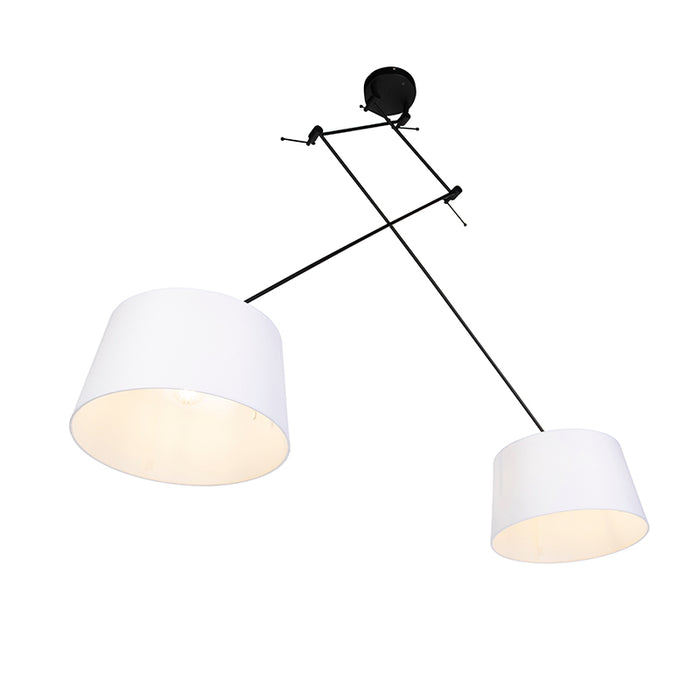 QAZQA Hanglamp zwart met linnen kappen wit 35 cm 2-lichts - Blitz