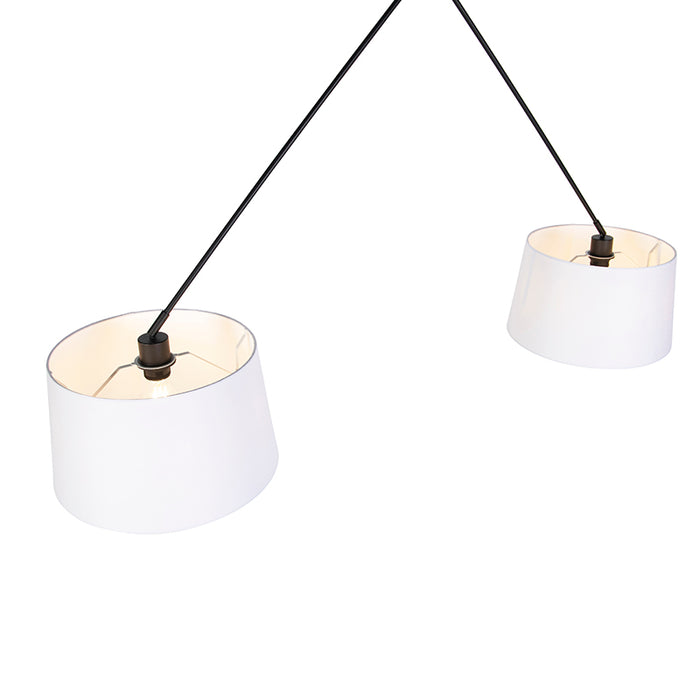 QAZQA Hanglamp zwart met linnen kappen wit 35 cm 2-lichts - Blitz