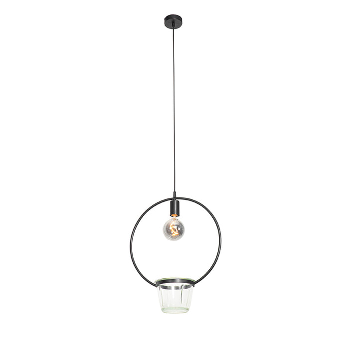 QAZQA Moderne hanglamp zwart met glas rond - Roslini