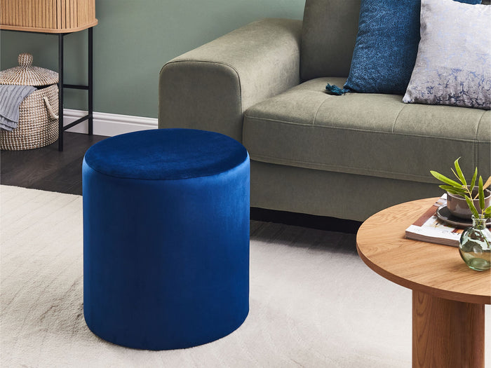 Beliani - LOVETT - Poef - Donkerblauw - Fluweel