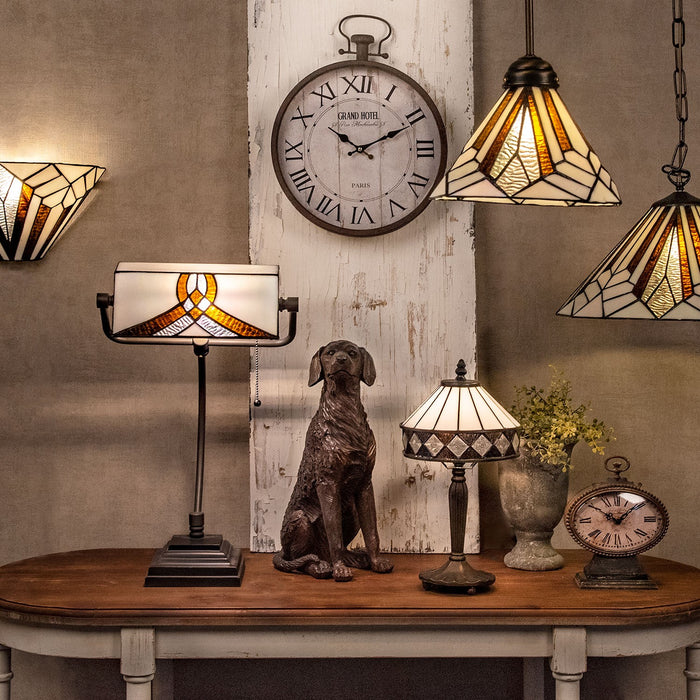 Clayre & Eef Wandlamp Tiffany 31x16x16 cm Wit Bruin Metaal Glas