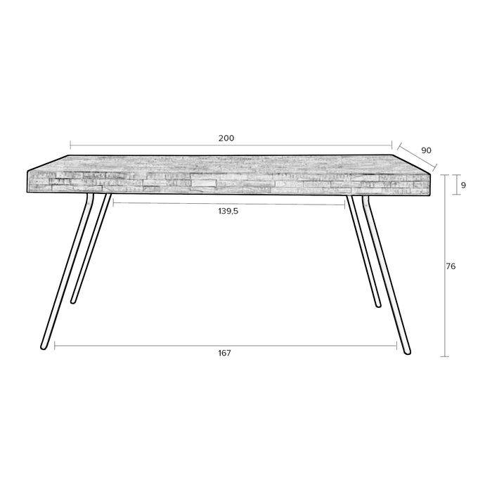 by fonQ Tygo Eettafel - 200 x 90 cm - Bruin