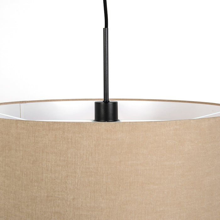 QAZQA Landelijke hanglamp zwart met beige kap 50cm - Combi