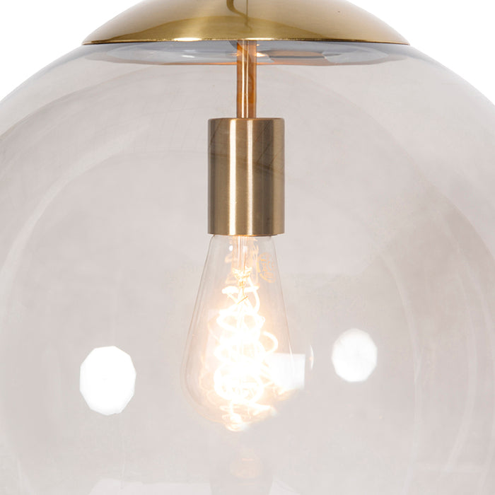 QAZQA Moderne hanglamp messing met smoke glas 40 cm - Ball
