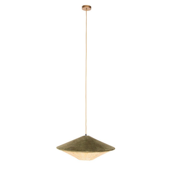 QAZQA Landelijke hanglamp groen velours met rotan 60cm - Frills Can