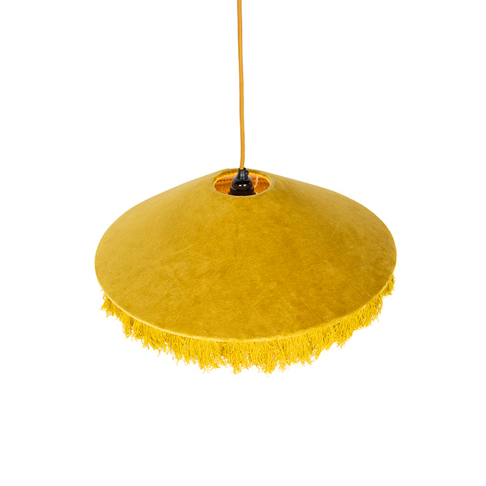 QAZQA Retro hanglamp geel velours met franjes - Frills