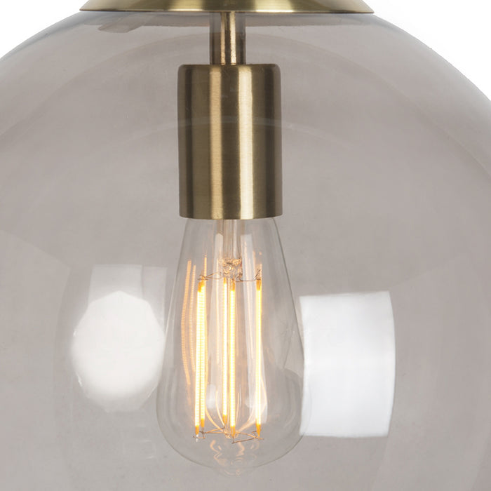 QAZQA Moderne hanglamp messing met smoke glas 30 cm - Ball