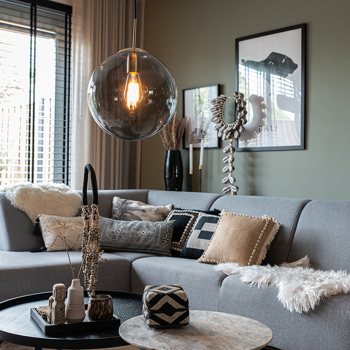 QAZQA Moderne hanglamp messing met smoke glas 30 cm - Ball