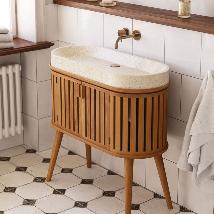 Kave Home - Rokia massief teakhouten badkamermeubel met opzetwastafel