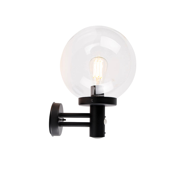 QAZQA Buiten wandlamp zwart met helder glas incl. bewegingsmelder -
