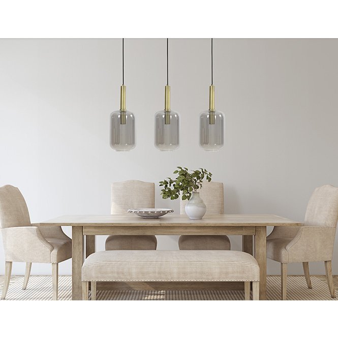 Light&living Hanglamp 3L 100x22x32 cm LEKAR antiek brons+smoke glas