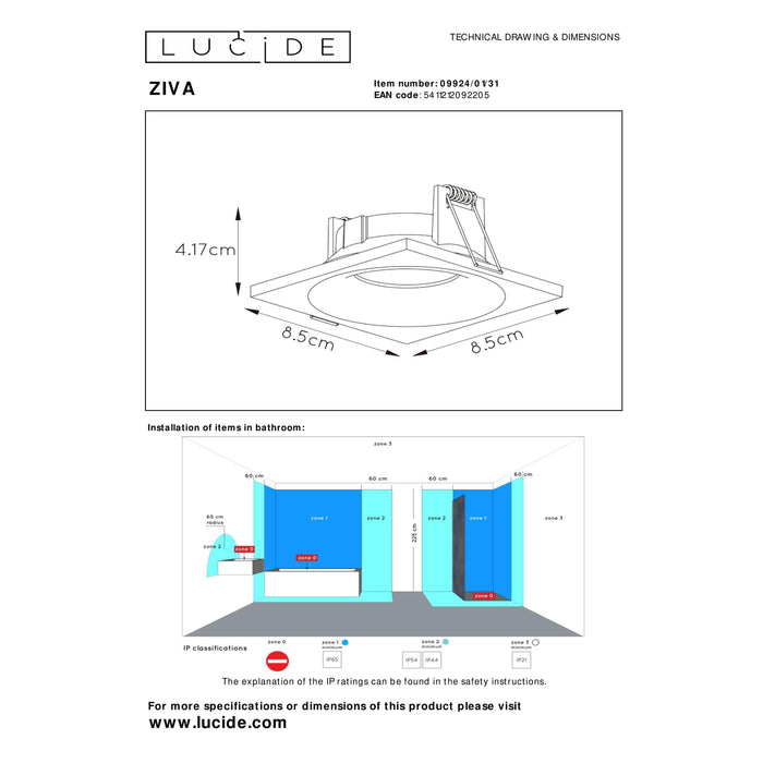 ZIVA - Inbouwspot Badkamer - GU10 - IP44 - Wit
