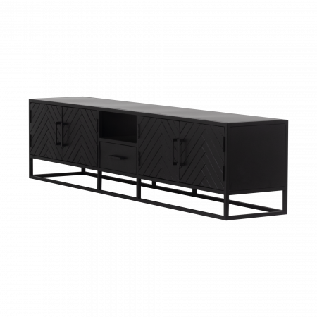 Giga Meubel - Tv-Meubel Zwart Visgraat - Mangohout - 210x40x50cm