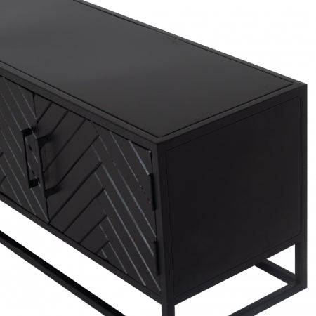 Giga Meubel - Tv-Meubel Zwart Visgraat - Mangohout - 210x40x50cm