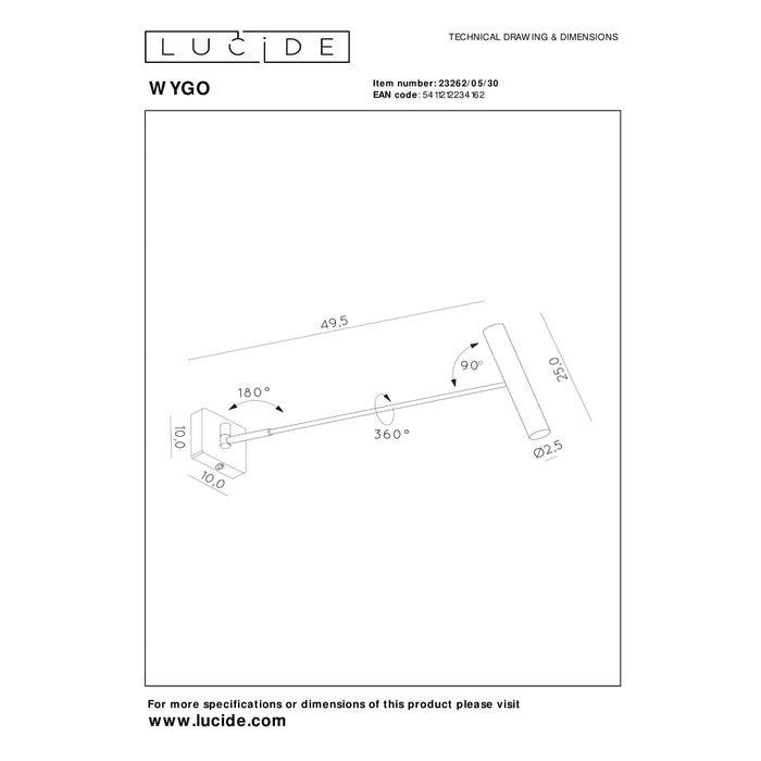 Lucide WYGO Wandlamp 1xGeïntegreerde LED - Zwart