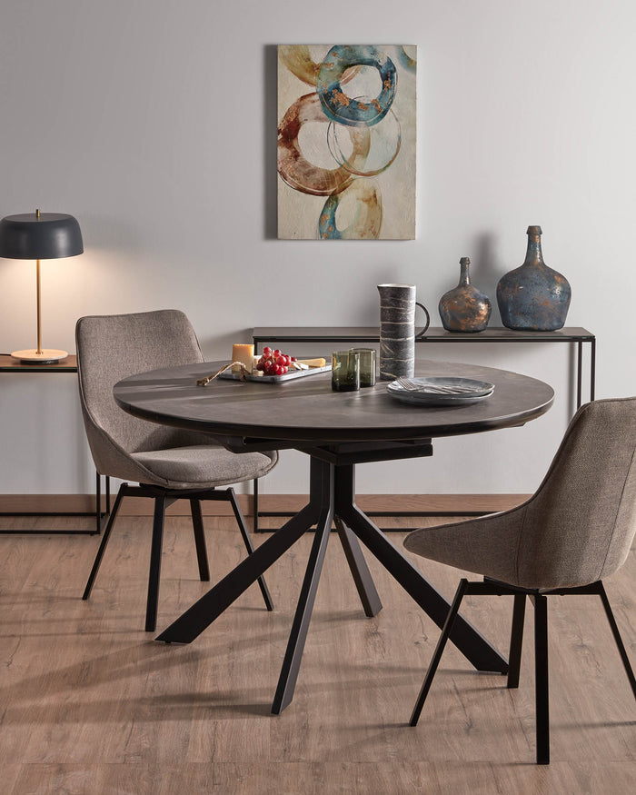 Kave Home - Rewena bijzettafel met bruin porseleinen blad en zwart