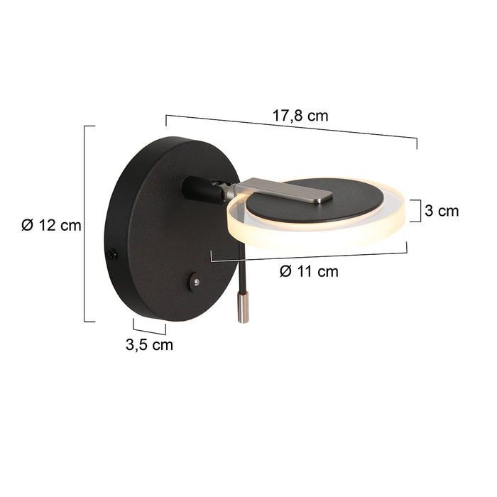 Steinhauer Turound wandlamp zwart glas kapdiameter: 11 cm