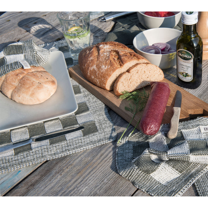 Knit Factory Gebreide Pannenlap Block - Ecru|Oker - 23x23 cm