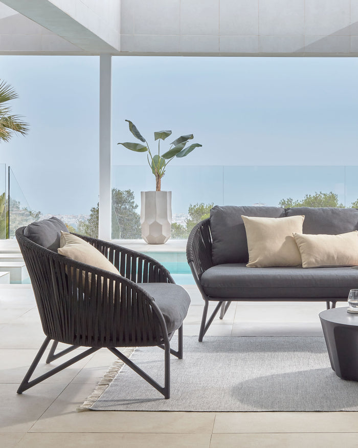 Kave Home - Branzie zwarte fauteuil van touw