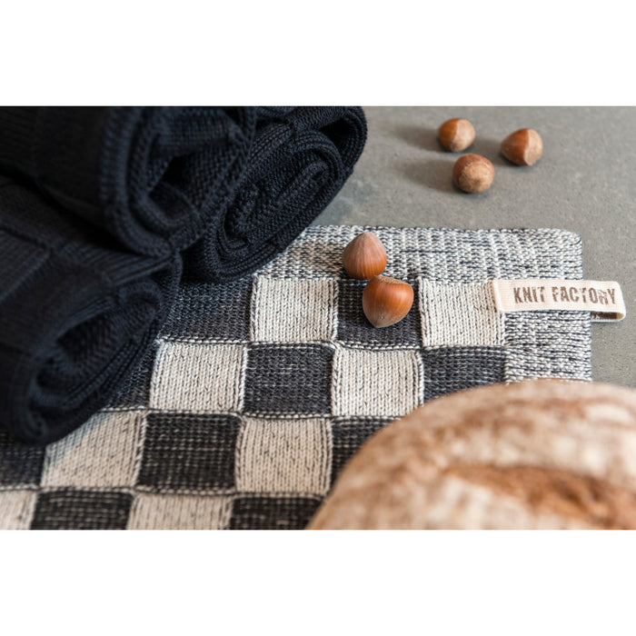 Knit Factory Gebreide Placemat Block - Ecru|Antraciet - 50x30 cm