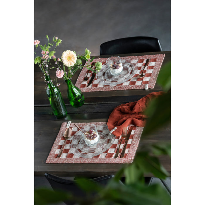 Knit Factory Gebreide Placemat Block - Ecru|Antraciet - 50x30 cm