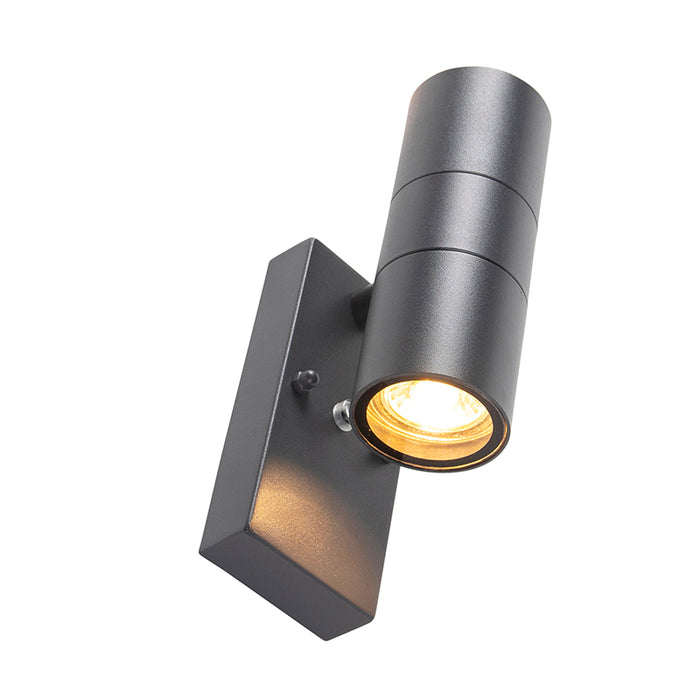 QAZQA Buiten wandlamp donkergrijs 2-lichts met schemersensor - Duo