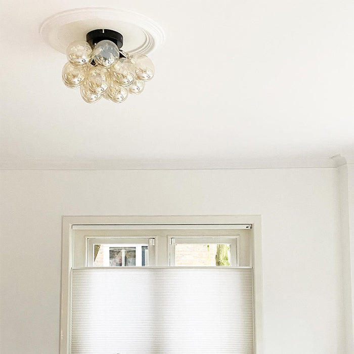 QAZQA Design plafondlamp zwart met amber glas 3-lichts - Uvas